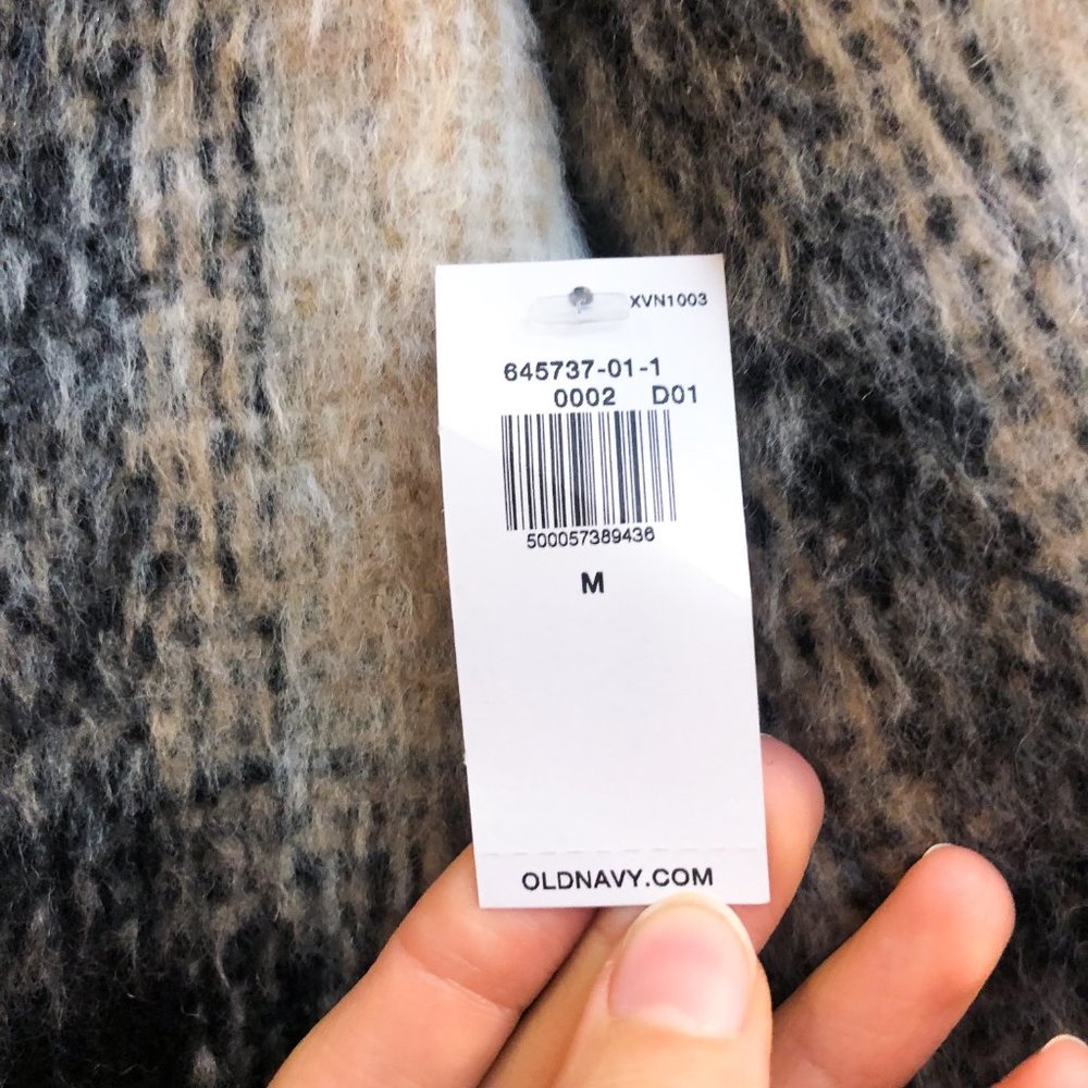 Old Navy Classic Wool Blend Black Cream Plaid V Neck Trench Coat Women's Medium - Picture 6 of 10